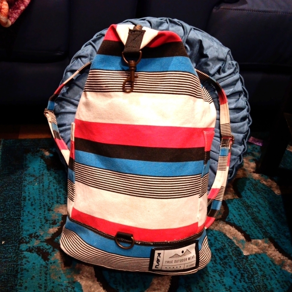 Kavu Striped Backpack - Red, Blue, Black